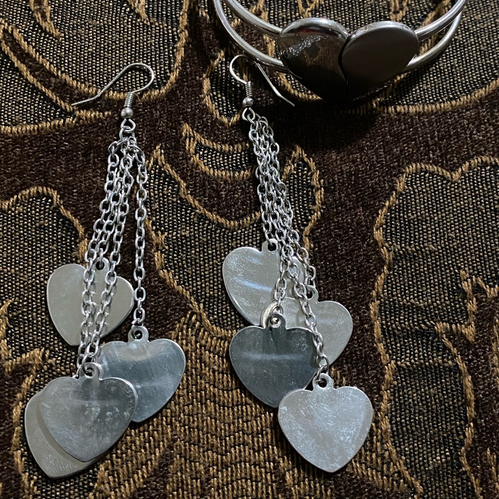 Dangle heart earrings and heart bracelet